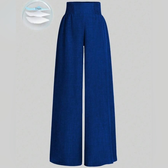 Elegant Blue Wide-Leg Women's Pants - Picture 1 of 4